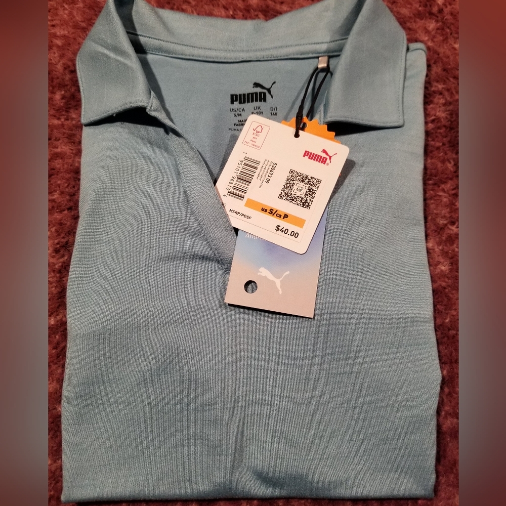 Girl's Puma Light Blue Polo Shirt NWT Size Med 9/10y